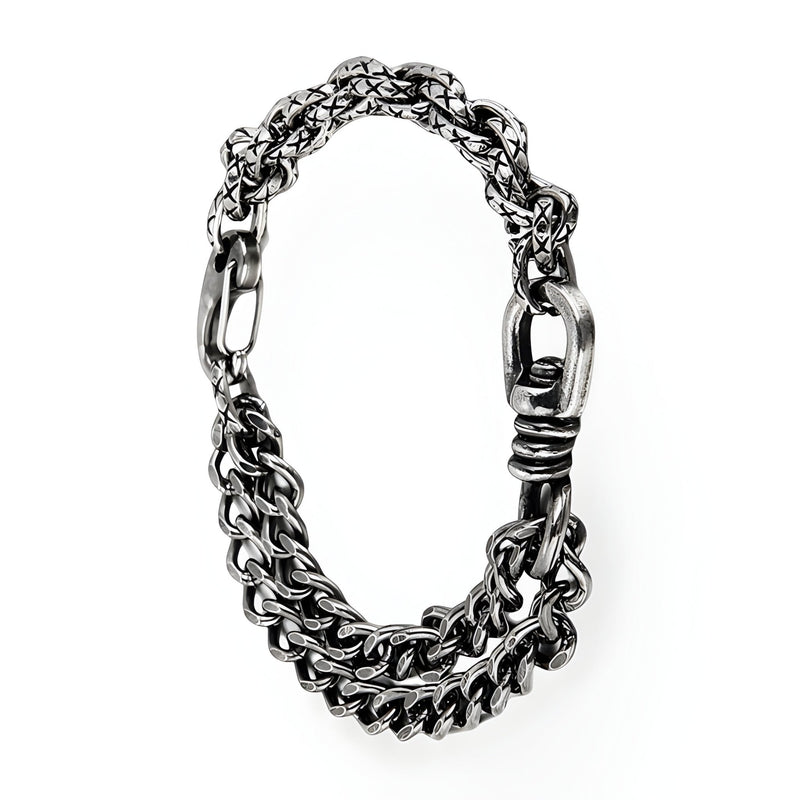 Bracelet homme en acier inoxydable gris à maillons larges et fermoir robuste style chaîne.