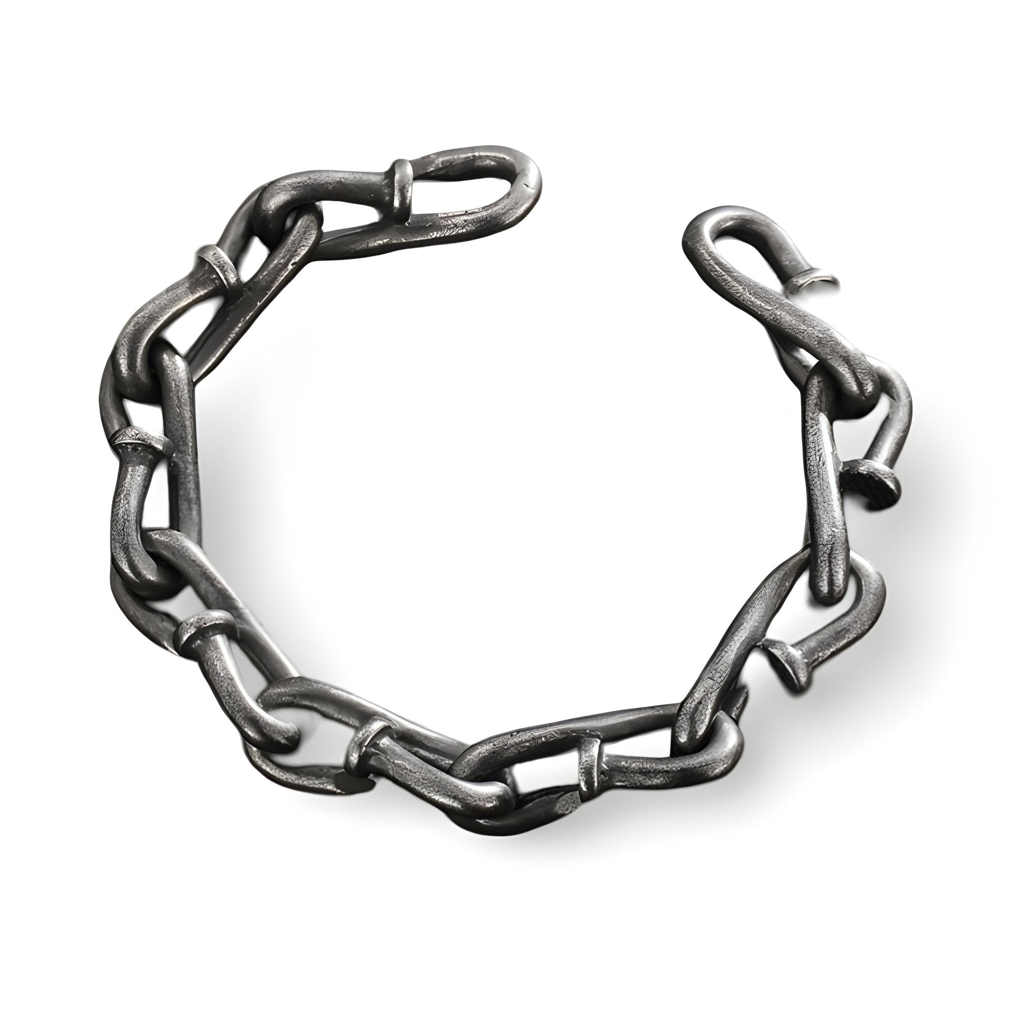 Bracelet homme en acier inox anthracite maillons épais style clous tordus avec fermoir crochet.
