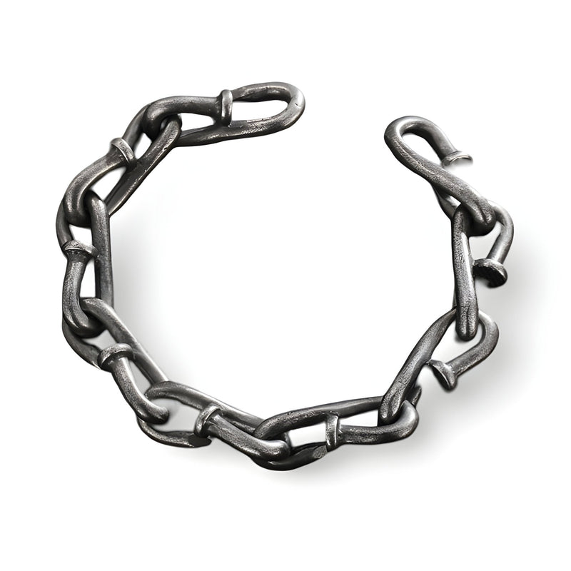 Bracelet homme en acier inox anthracite maillons épais style clous tordus avec fermoir crochet.