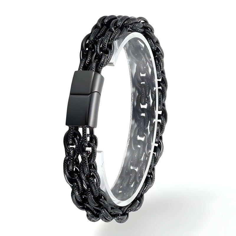 Bracelet homme noir double rangs en acier inoxydable avec fermoir magnétique mat.