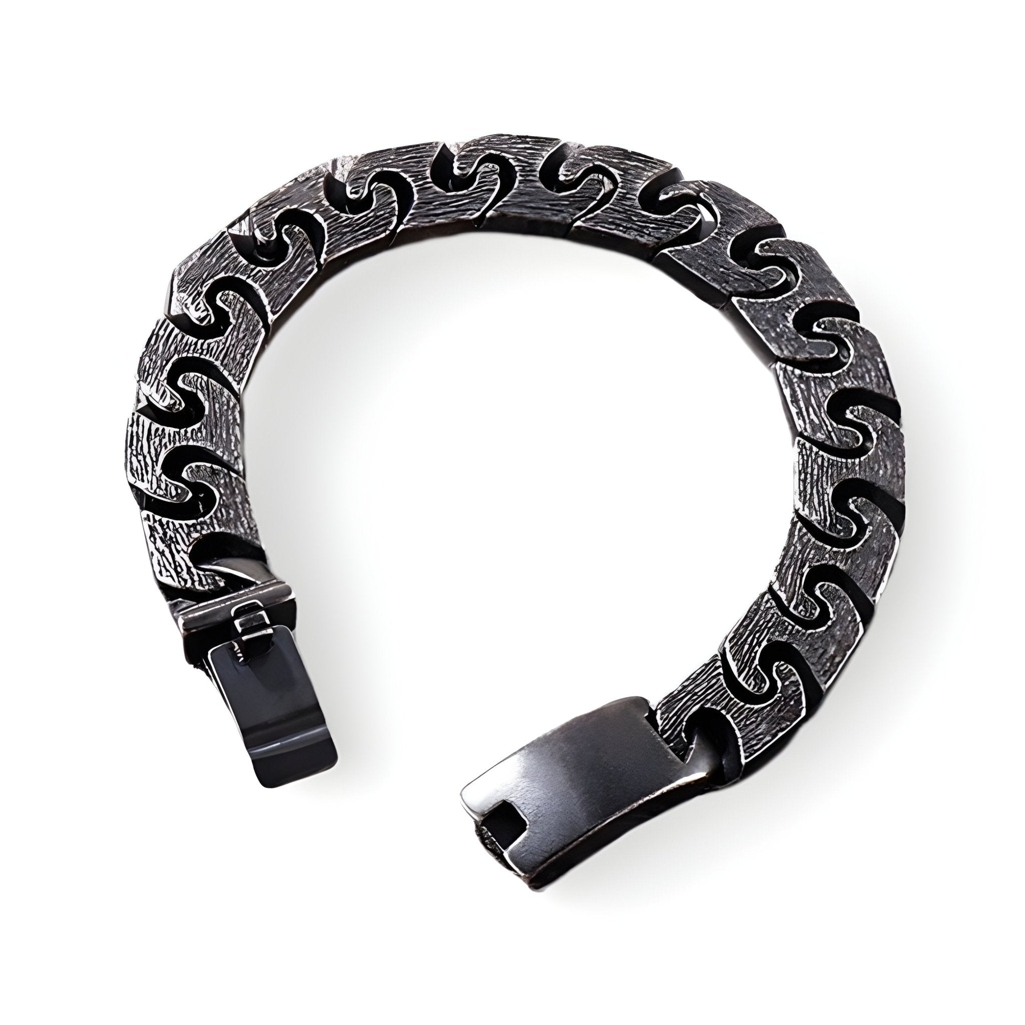 Bracelet homme en acier inoxydable noir à maille gourmette large avec fermoir noir mat.