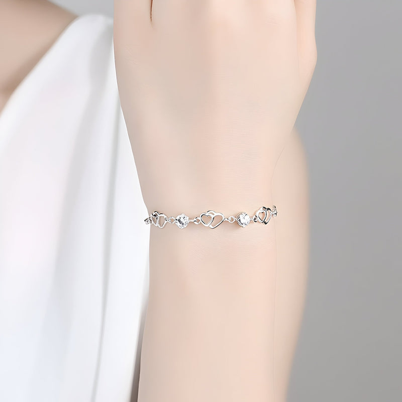 Pulsera de plata maciza para mujer, charms múltiples corazones, modelo Milla