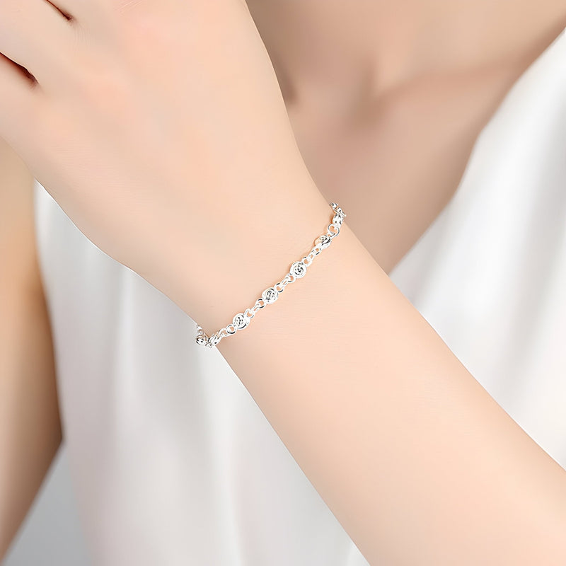 Bracelet en argent massif pour femme, charm rose, modèle Amy