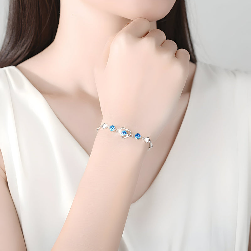 Pulsera de plata pura para mujer, charm corazón, modelo Stacy