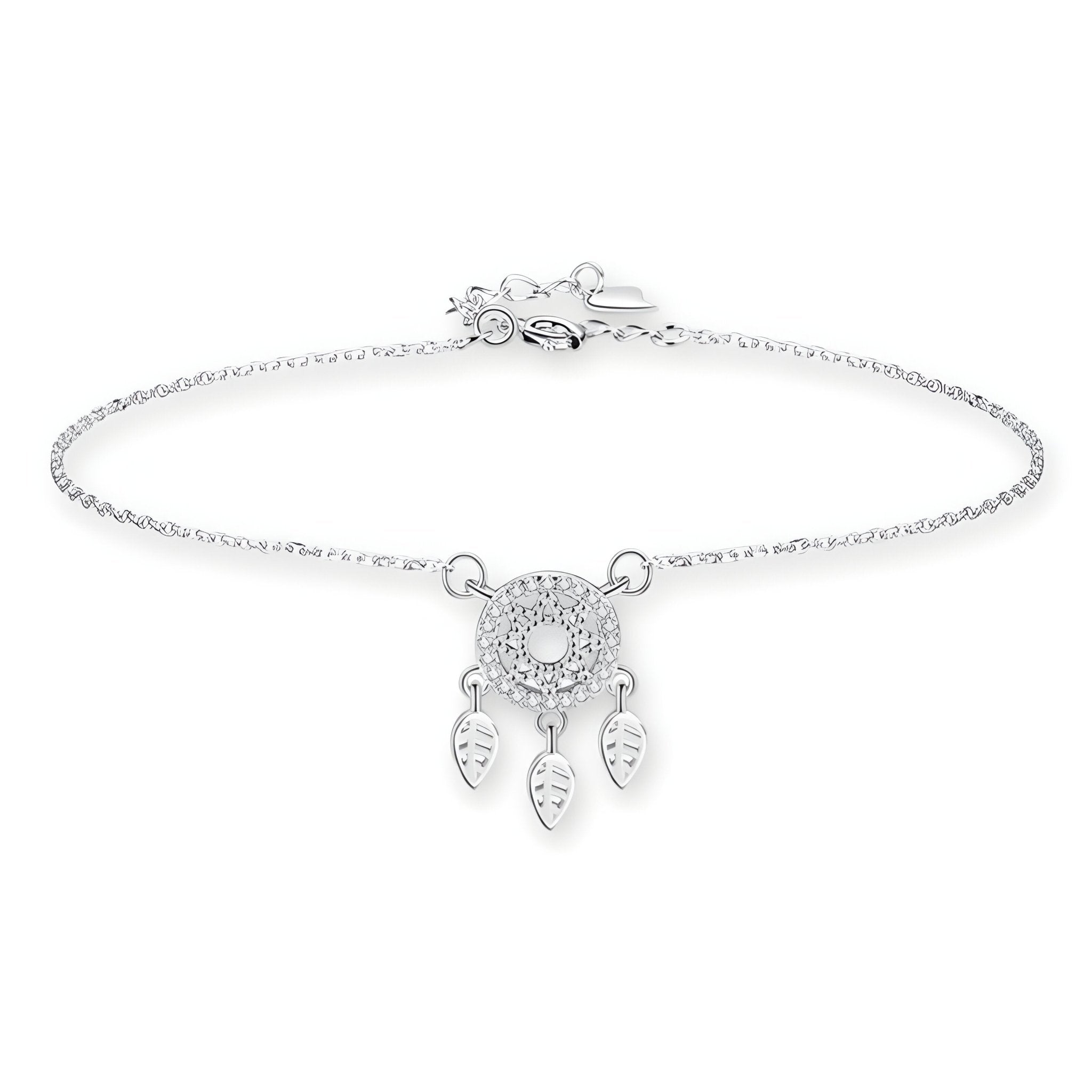 Bracelet fin en argent sterling avec pendentif attrape-rêves orné de cristaux brillants.