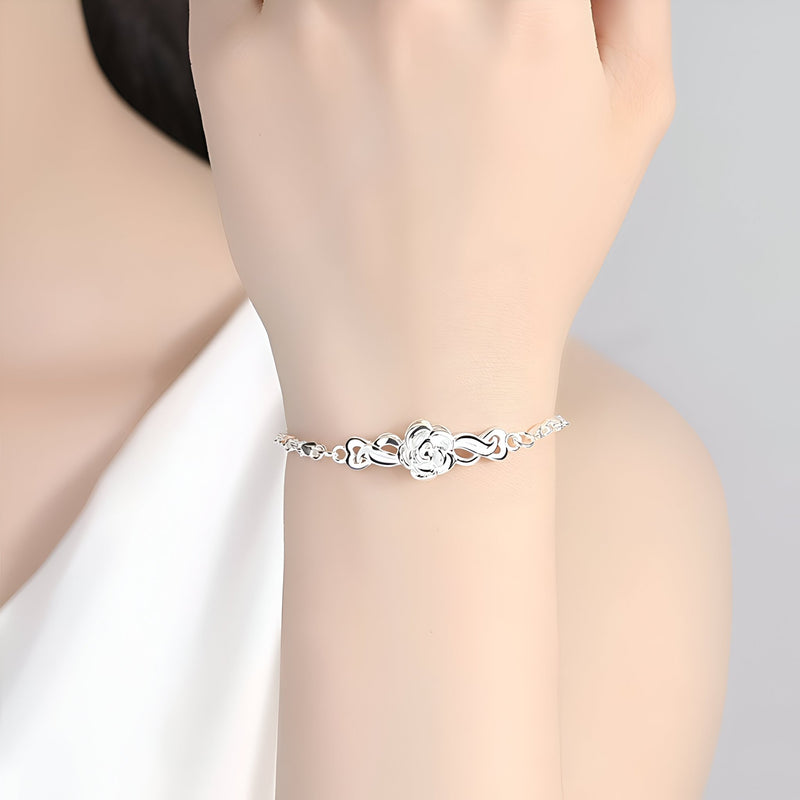 Pulsera de plata de ley para mujer, con encanto floral, modelo Greta