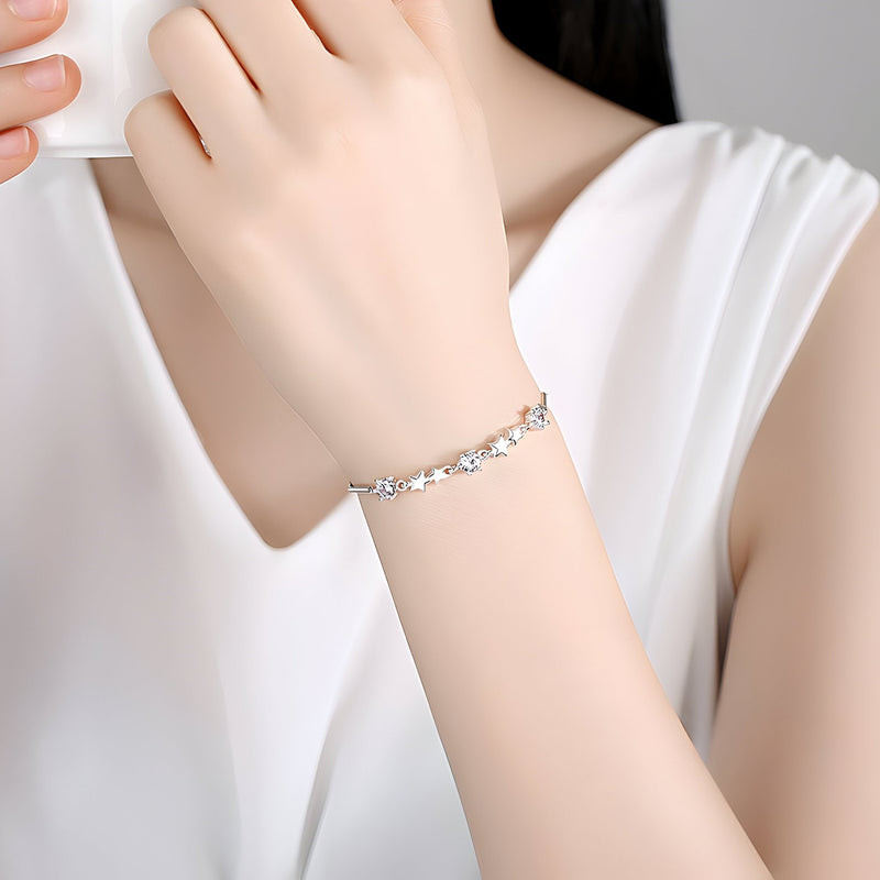 Pulsera de plata de ley para mujer, charms de estrellas, modelo Tracy