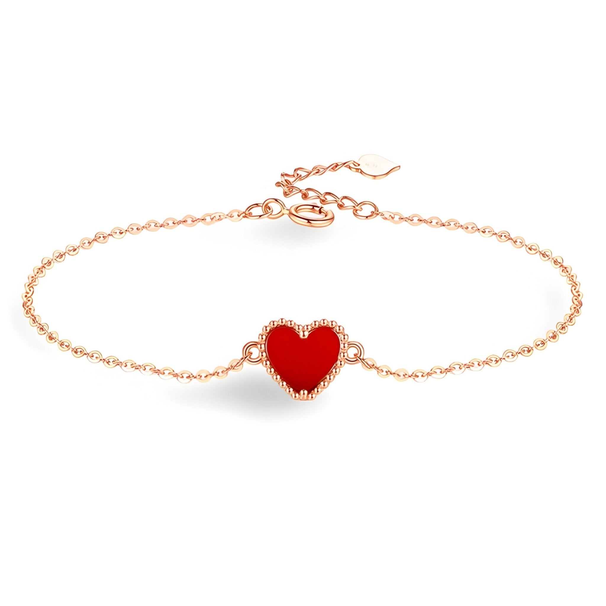 Bracelet chaîne en or rosé avec pendentif cœur rouge brillant style Emmy.