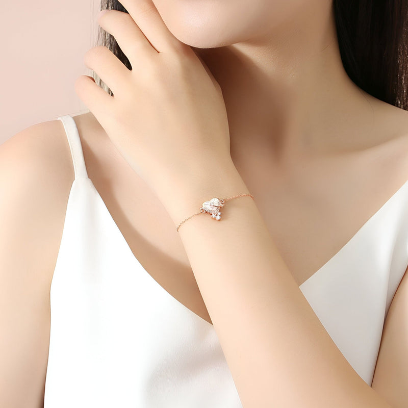 Pulsera de plata de ley para mujer, corazón con piedras engastadas, modelo Aimée