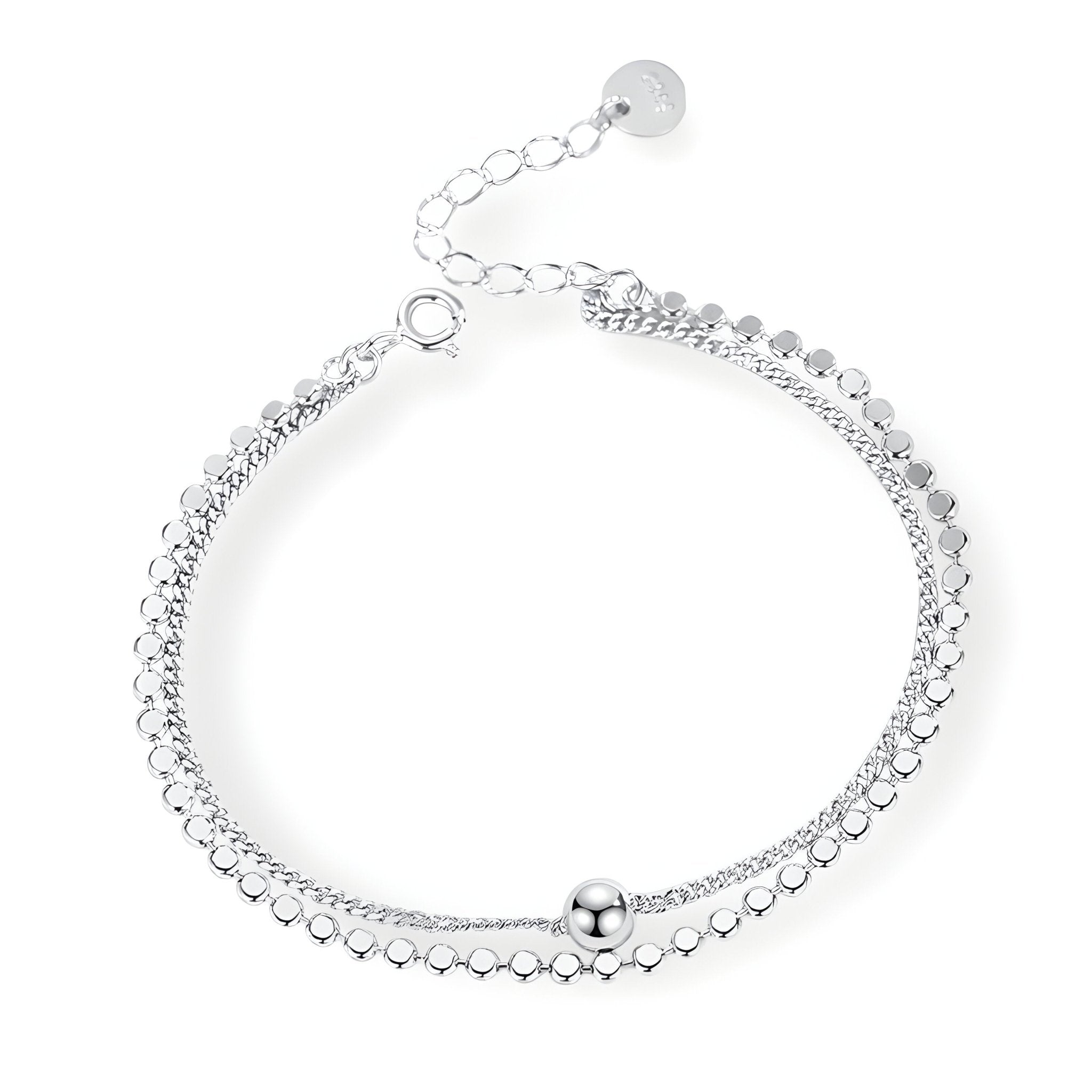 Bracelet Argent 925 Pour Femme - Pack De 3 Bracelets Réglables à Fermoir Mousqueton - Chaîne, Perles Et Trombone - Idéal Superposition