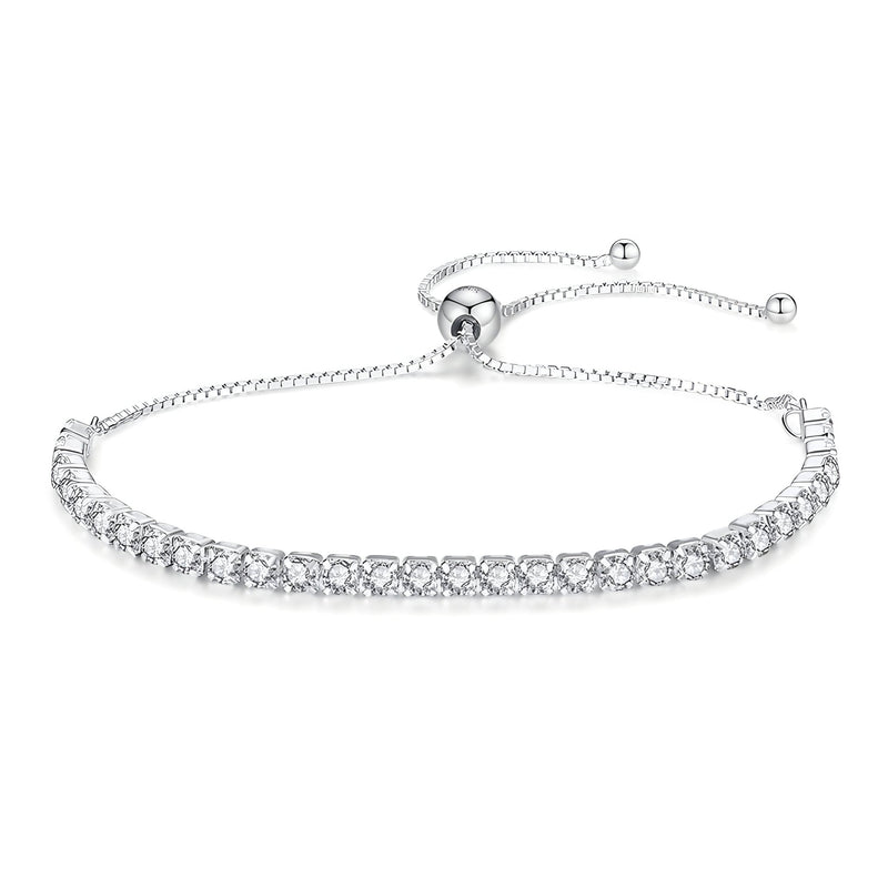 Bracelet femme en argent sterling avec maille vénitienne et finitions réglables à boules brillantes.