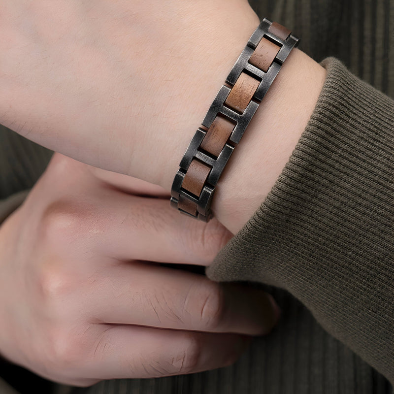 Pulsera de madera de nogal para hombre, de aspecto natural, modelo Alphonse