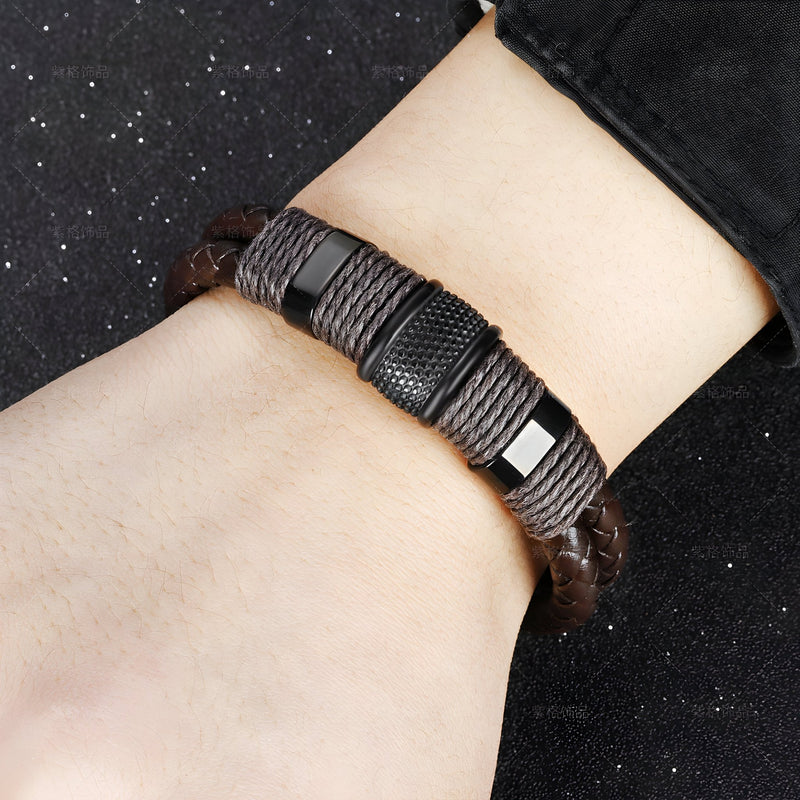 Pulsera de cuero, con cordones enrollados, modelo Martial