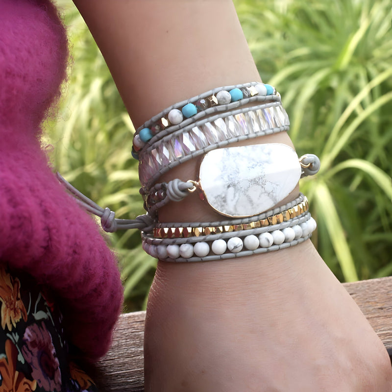 Bracelet en pierre d'howlite pour femme, modèle Gracie