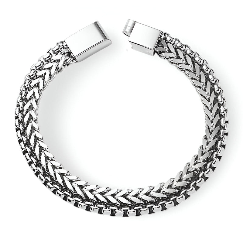 Bracelet double en titane argenté, maille chevrons, fermoir plat rectangulaire.