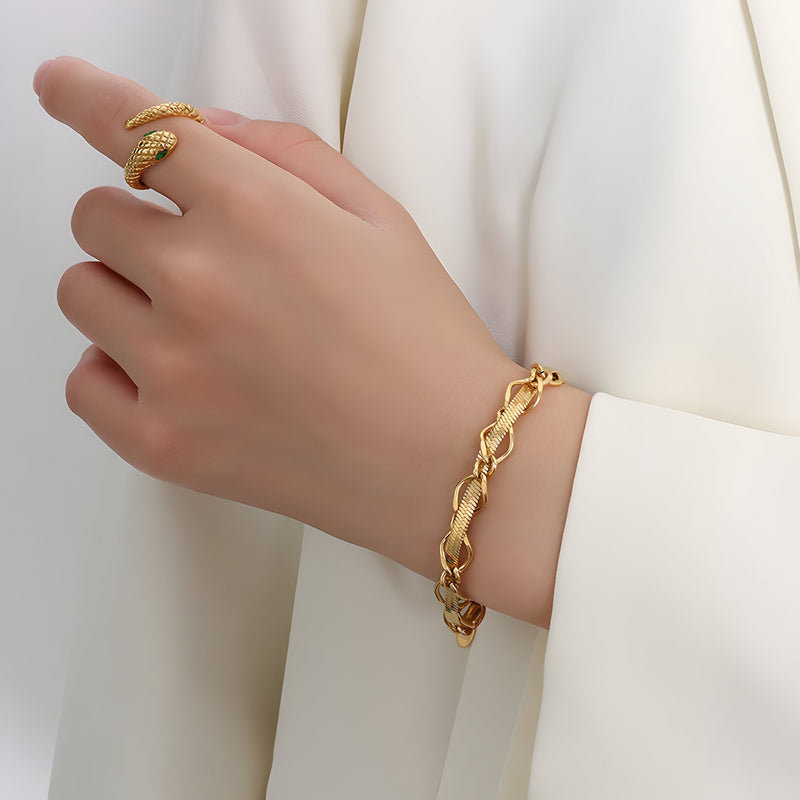 Pulsera de titanio chapada en oro de 18 quilates, de doble eslabón, modelo Olivia