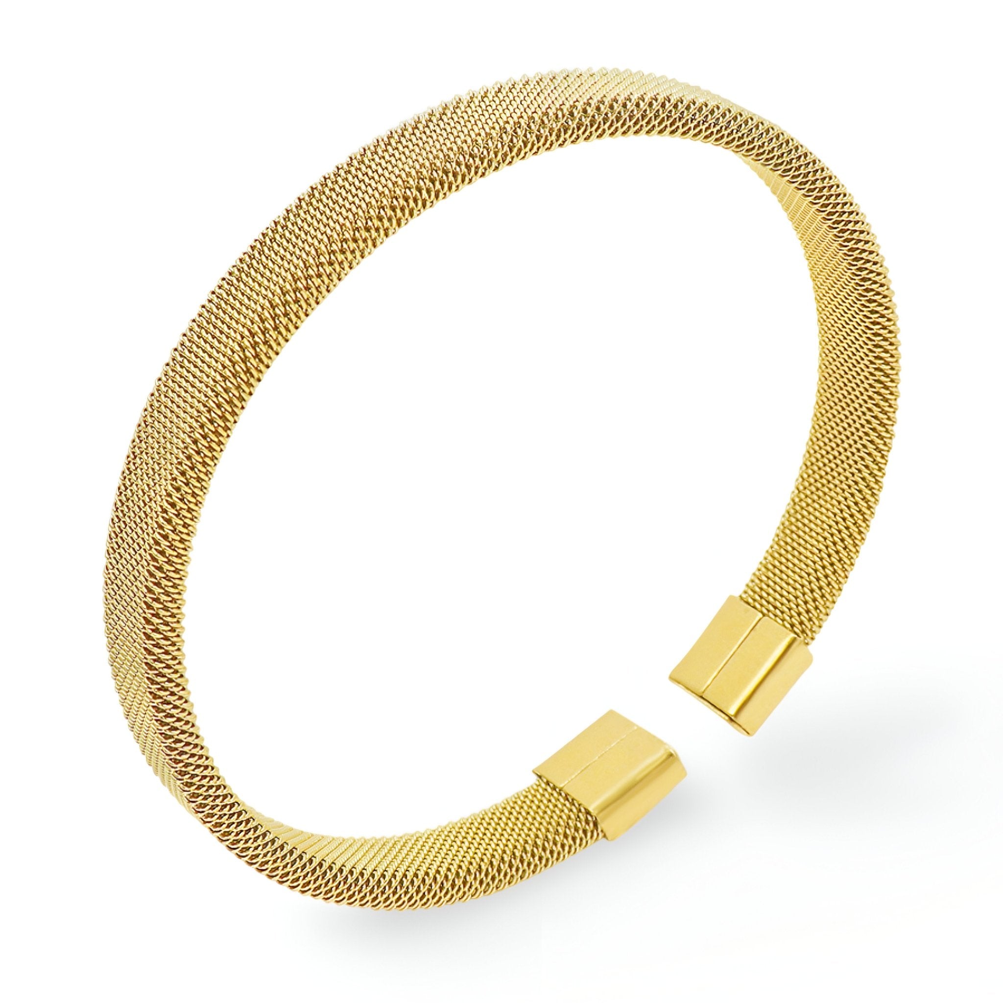 Bracelet tressé en titane plaqué or 18 carats, finition lisse et fermoir rectangulaire doré.