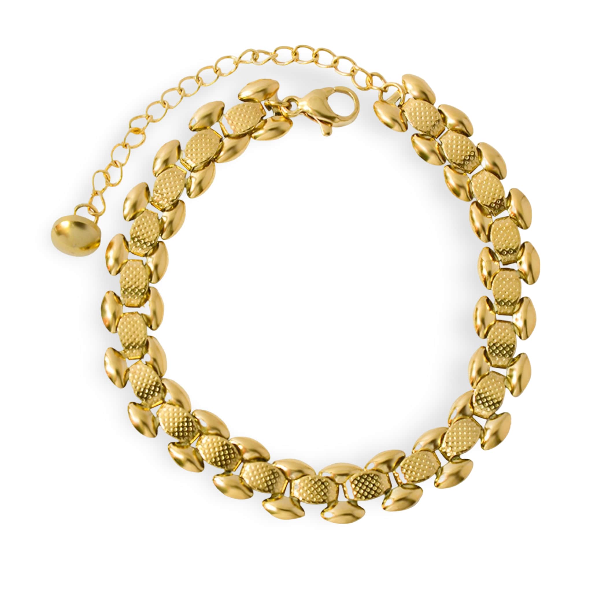 Bracelet en titane plaqué or 18 carats à maille épaisse texturée, fermoir mousqueton avec chaînette d'extension.