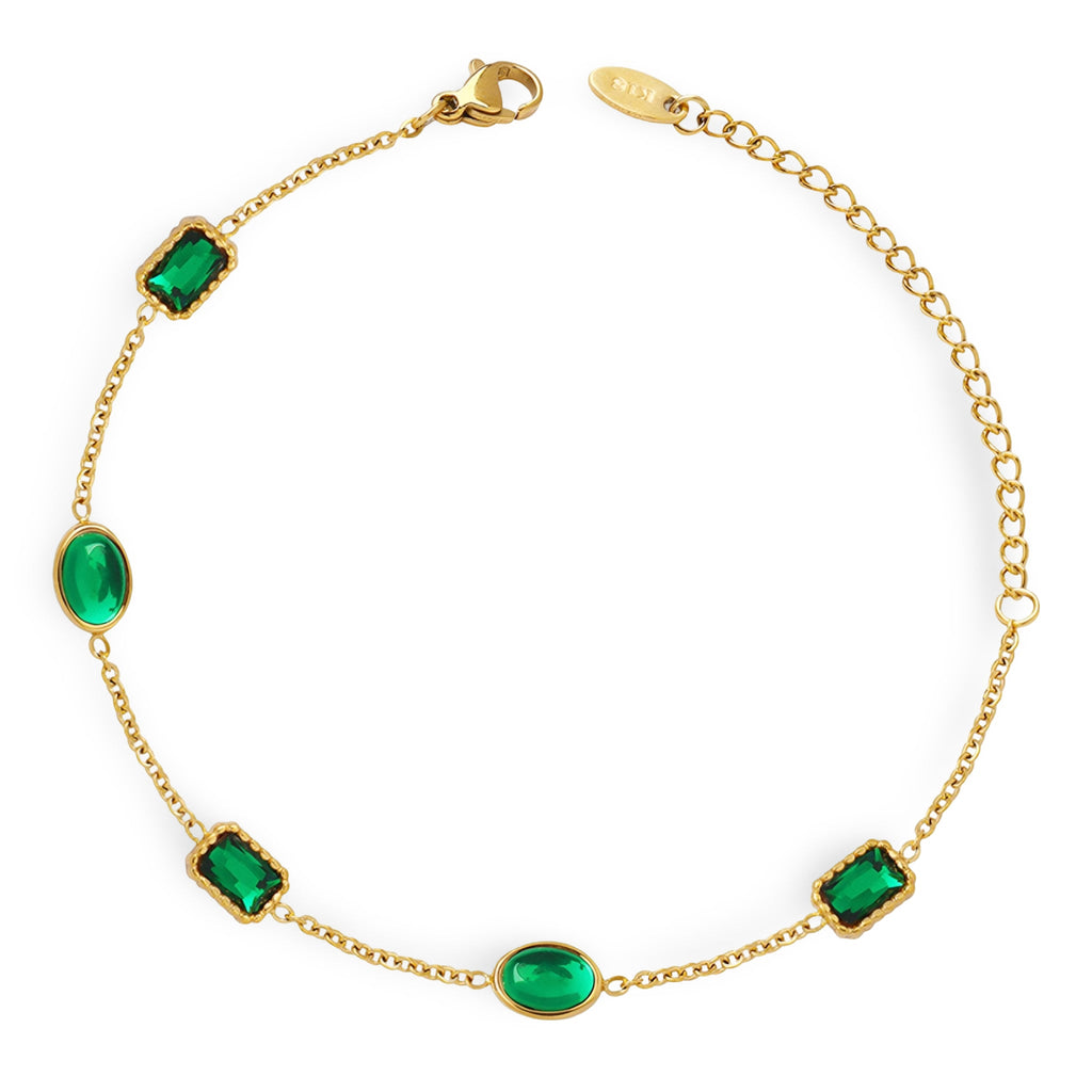Bracelet en titane plaqué or, avec pierres de zircons imitation émeraude, modèle Lelia - La Boutique du Bracelet