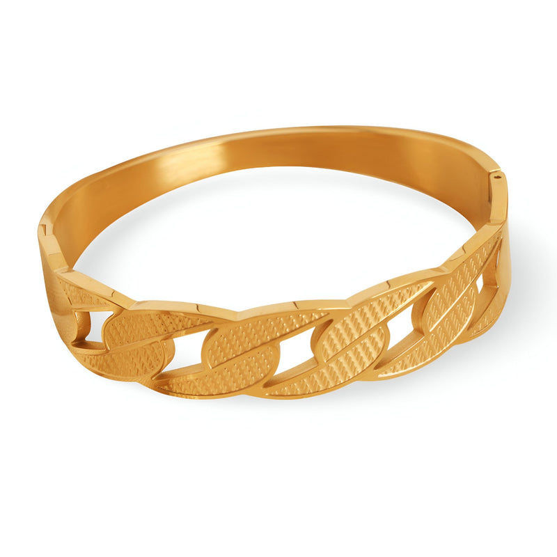 Bracelet jonc en titane plaqué or avec maillons larges texturés modèle Adèle.