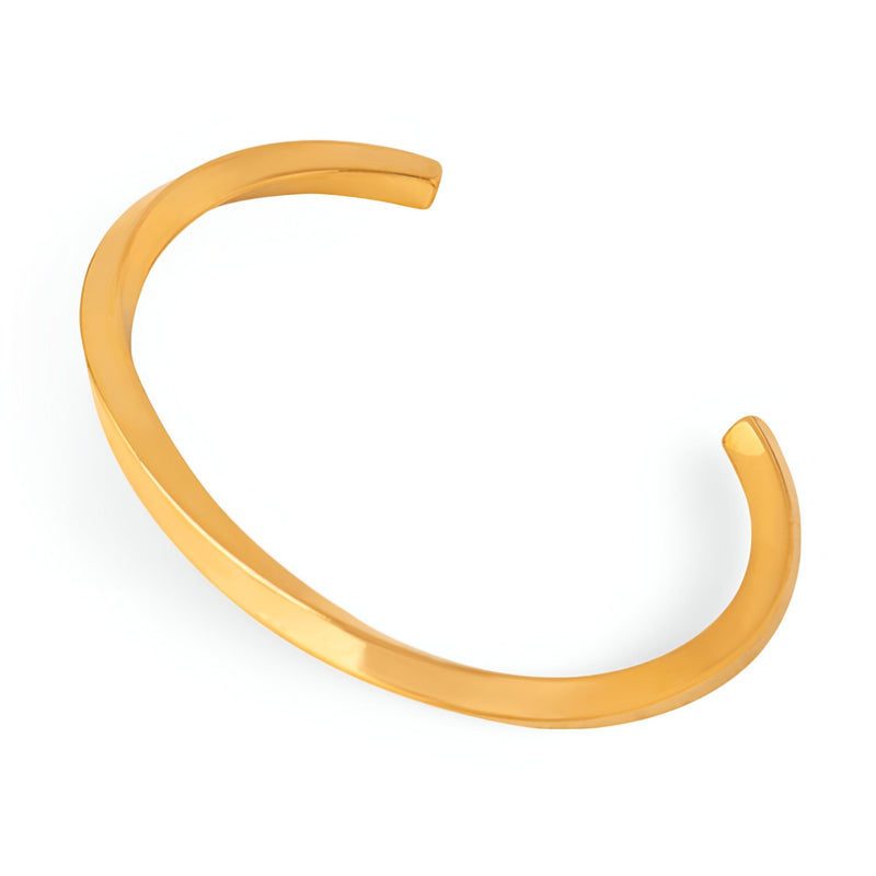 Bracelet jonc ouvert en titane plaqué or lisse et brillant, style minimaliste féminine.