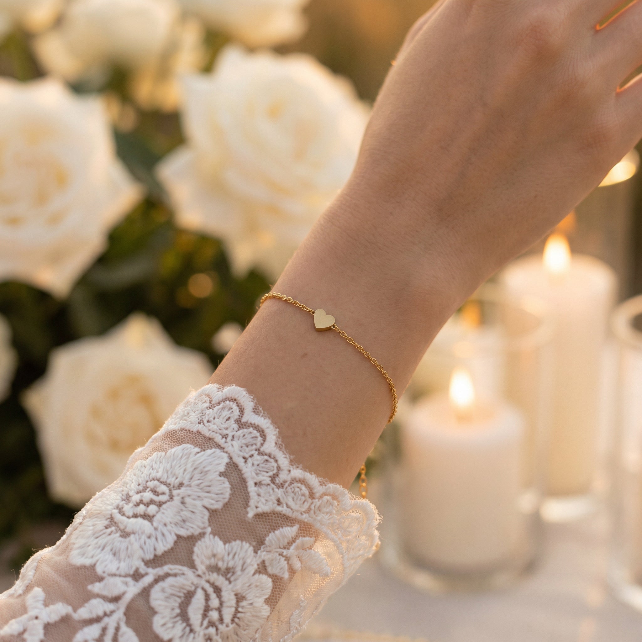 Bracelet de mariage élégant en acier inoxydable doré avec pendentif cœur