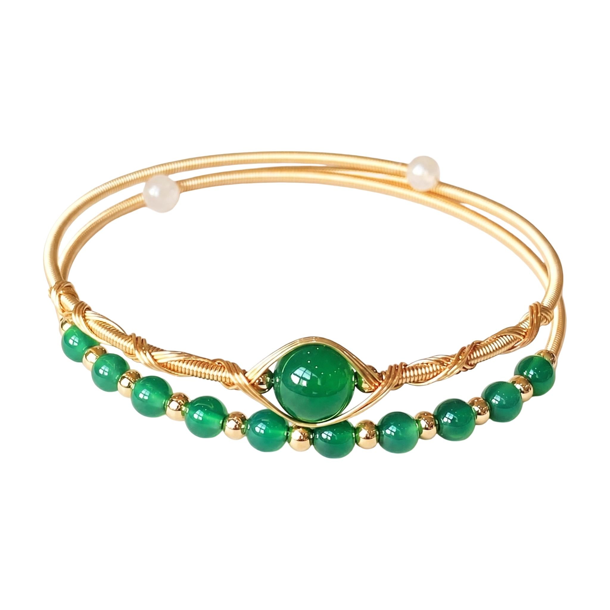 Bracelet jonc double rang, pierre naturelle véritable, plaqué or 18 carats, bijou élégant pour femme, modèle Stivine