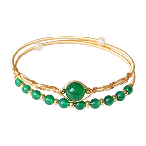 Bracelet jonc double rang, pierre naturelle véritable, plaqué or 18 carats, bijou élégant pour femme, modèle Stivine