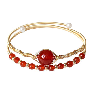 Bracelet jonc double rang, pierre naturelle véritable, plaqué or 18 carats, bijou élégant pour femme, modèle Stivine