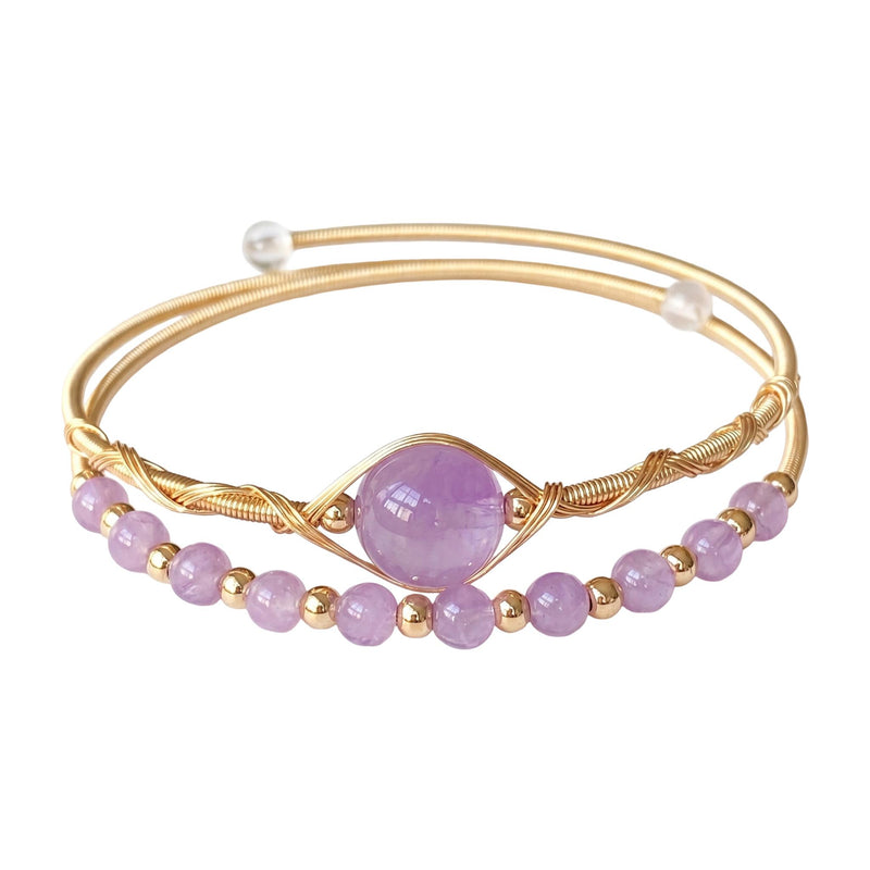 Bracelet jonc double rang, pierre naturelle véritable, plaqué or 18 carats, bijou élégant pour femme, modèle Stivine