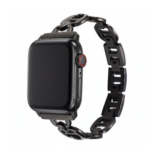 Bracelet Apple Watch à maillons en acier inoxydable, longueur réglable sans outil, allure chic et lumineuse, modèle Zurika