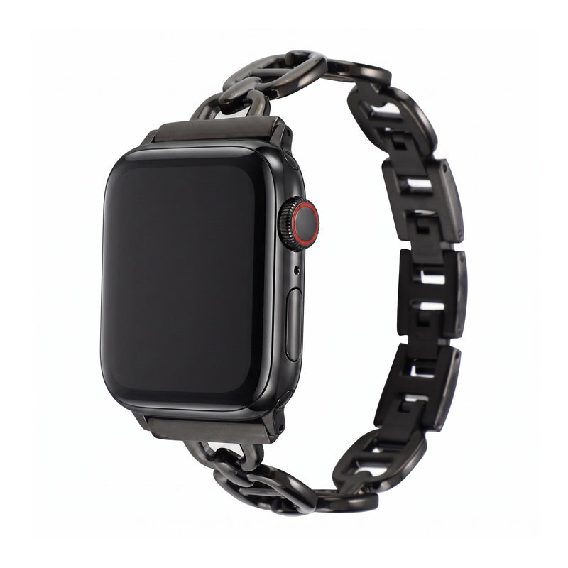 Bracelet Apple Watch à maillons en acier inoxydable, longueur réglable sans outil, allure chic et lumineuse, modèle Zurika