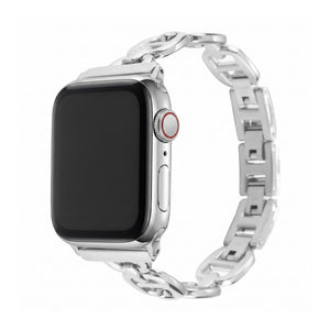 Bracelet Apple Watch à maillons en acier inoxydable, longueur réglable sans outil, allure chic et lumineuse, modèle Zurika