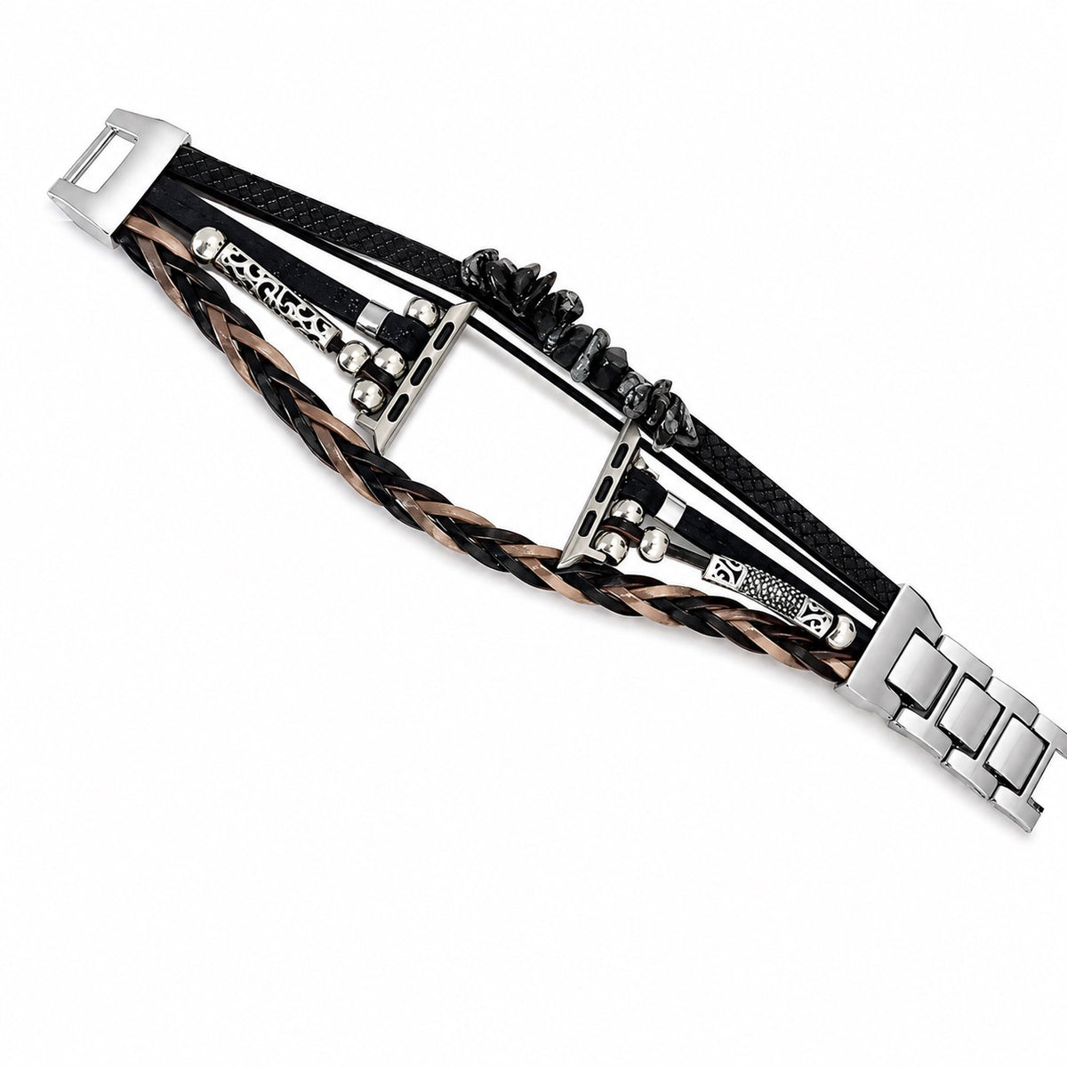Bracelet multi-rangs pour montre connectée, ornements en pierres concassées, lanières tressées multi-rangs, maillons ajustables sans outil, modèle Treska