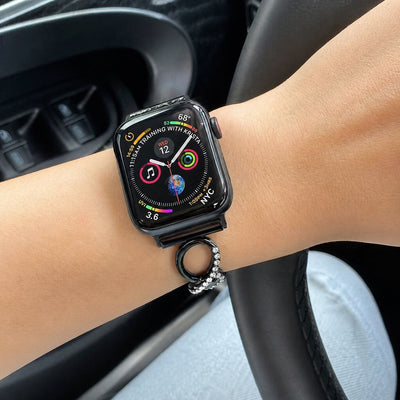 Bracelet Apple Watch, maillons ajourés, motif infini serti de strass, modèle Faidra