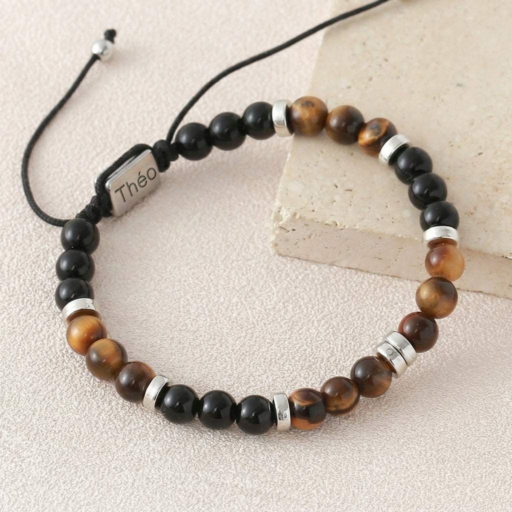 Personalized bracelet made of natural stones 6 mm, beaded bracelet with adjustable cord, raw and elegant look, Kalère model