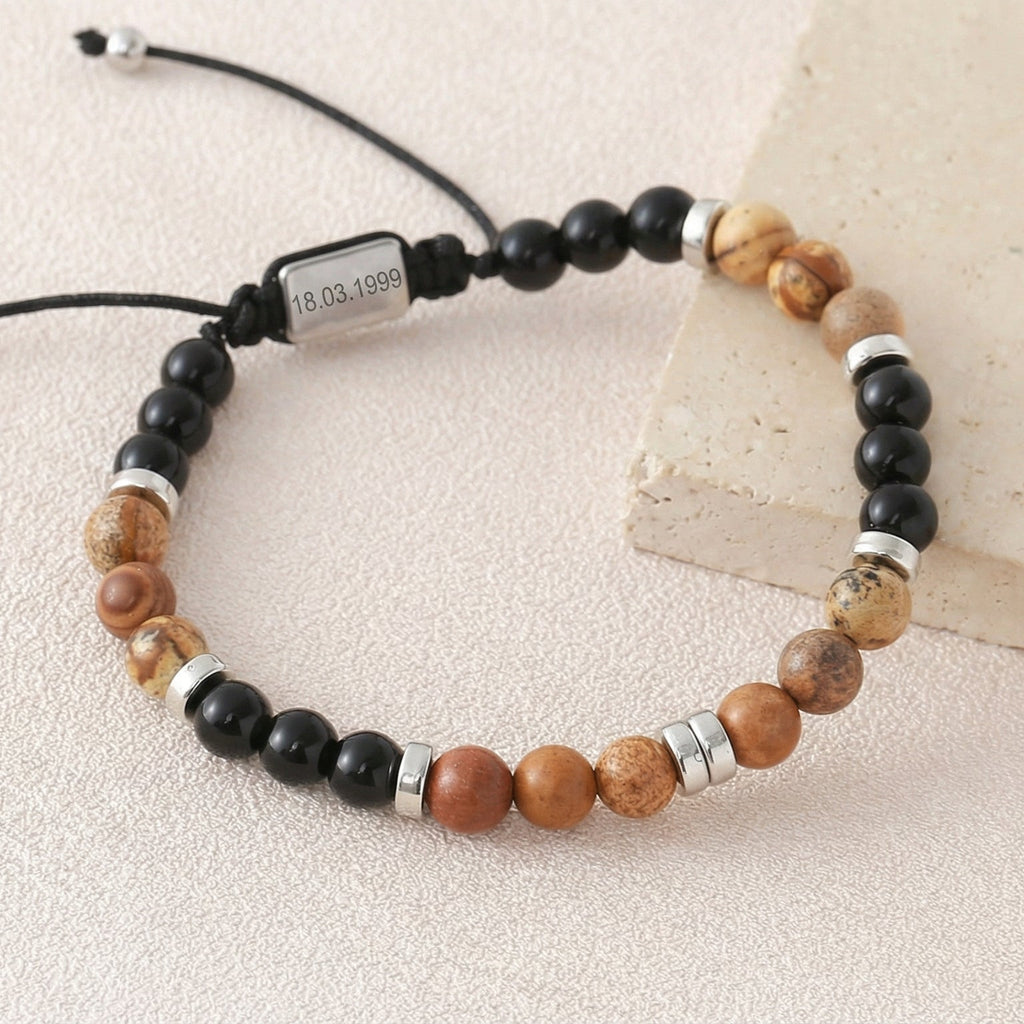 Personalized bracelet made of natural stones 6 mm, beaded bracelet with adjustable cord, raw and elegant look, Kalère model
