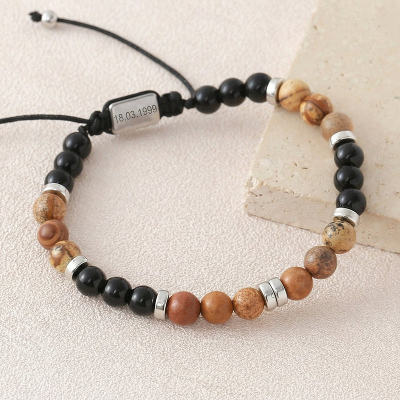 Personalized bracelet made of natural stones 6 mm, beaded bracelet with adjustable cord, raw and elegant look, Kalère model