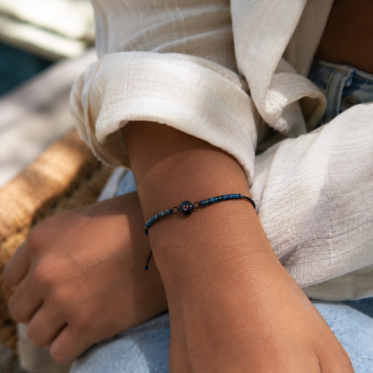 Bracelet photo personnalisé, en pierres heishi naturelles, cadeau émotion, modèle Aïsha