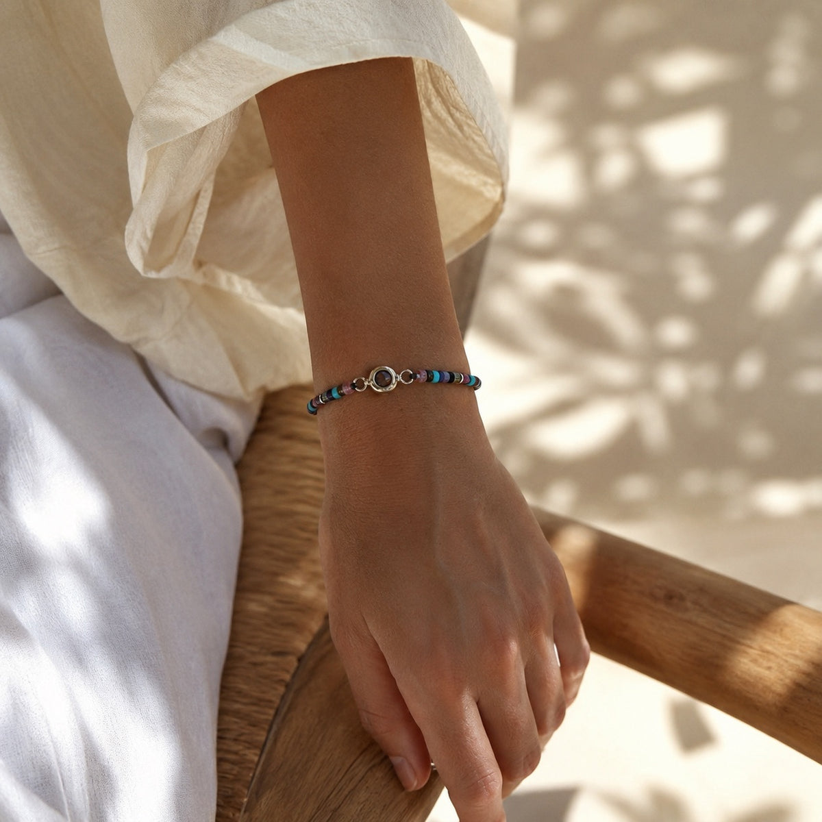 Bracelet photo personnalisé, en pierres heishi naturelles, cadeau émotion, modèle Aïsha