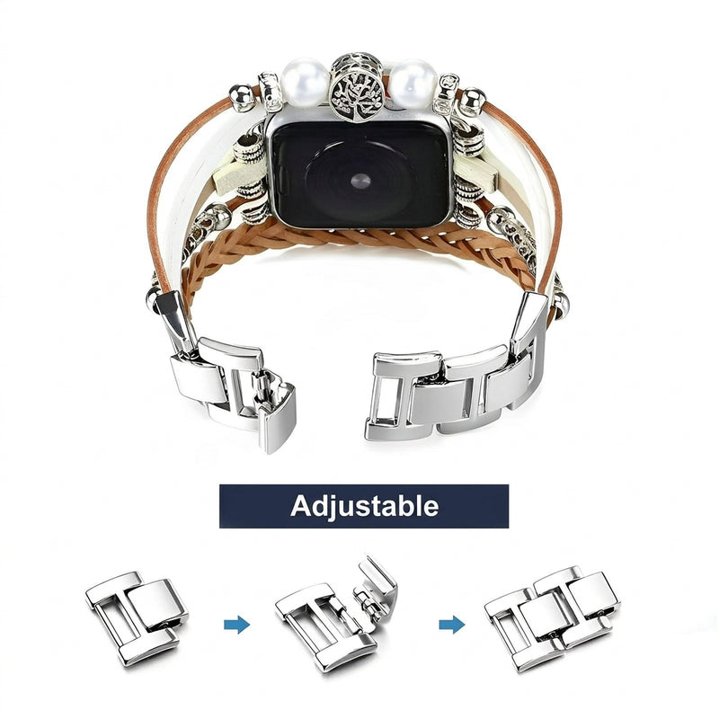 Geflochtenes Apple Watch Armband mit mehreren Reihen, Lebensbaum-Charm, für Damen, Modell Ténecia