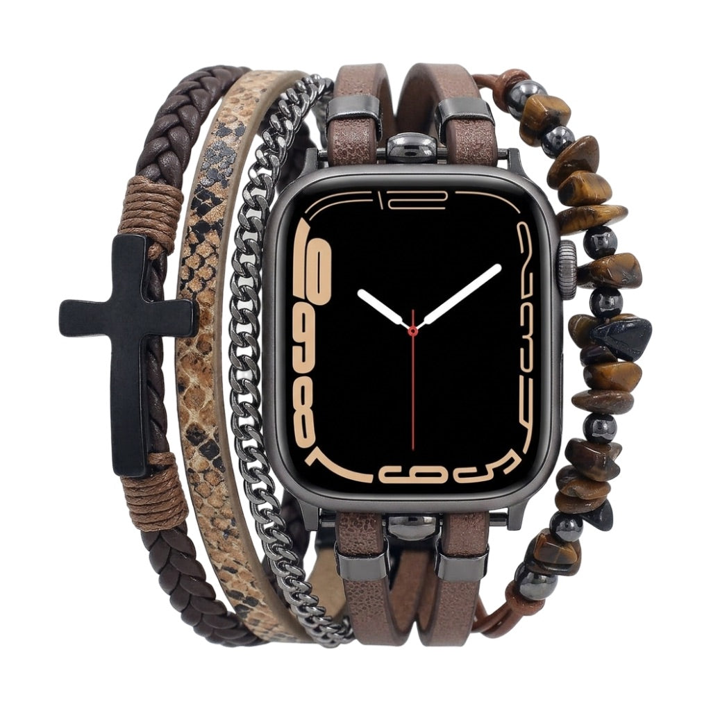 Bracelet Apple Watch multirangs avec croix chrétienne, détails contrastés, chaîne élégante, ajustement rapide, Kléder