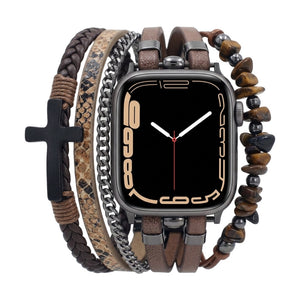 Bracelet Apple Watch multirangs avec croix chrétienne, détails contrastés, chaîne élégante, ajustement rapide, Kléder