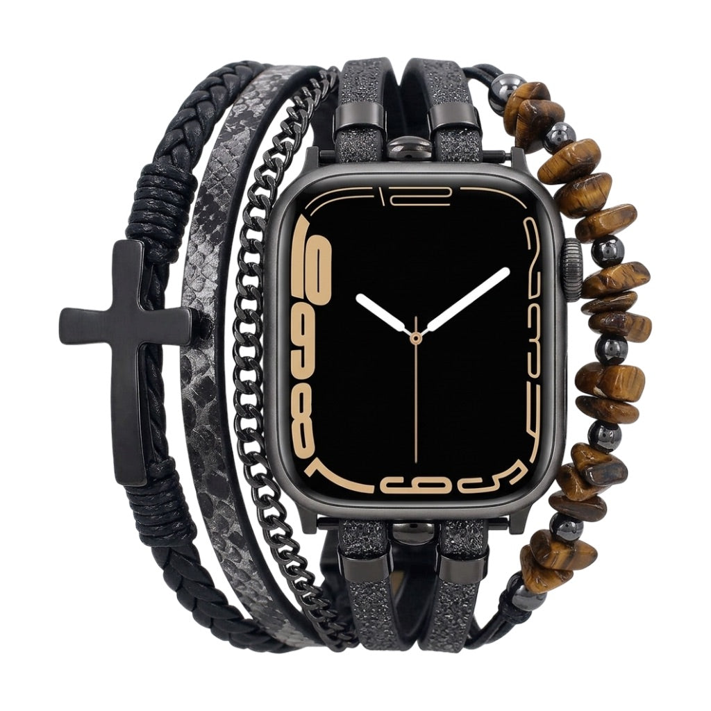 Bracelet Apple Watch multirangs avec croix chrétienne, détails contrastés, chaîne élégante, ajustement rapide, Kléder