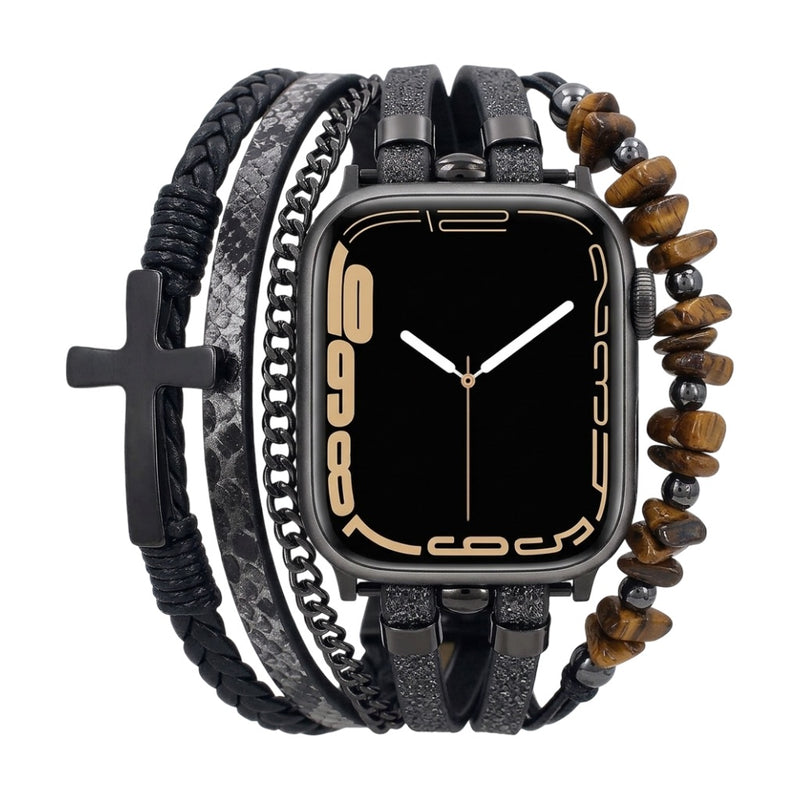 Bracelet Apple Watch multirangs avec croix chrétienne, détails contrastés, chaîne élégante, ajustement rapide, Kléder