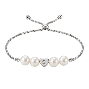 Bracelet ajustable en acier inoxydable, perles synthétiques, cœur personnalisable à graver, modèle Exposita