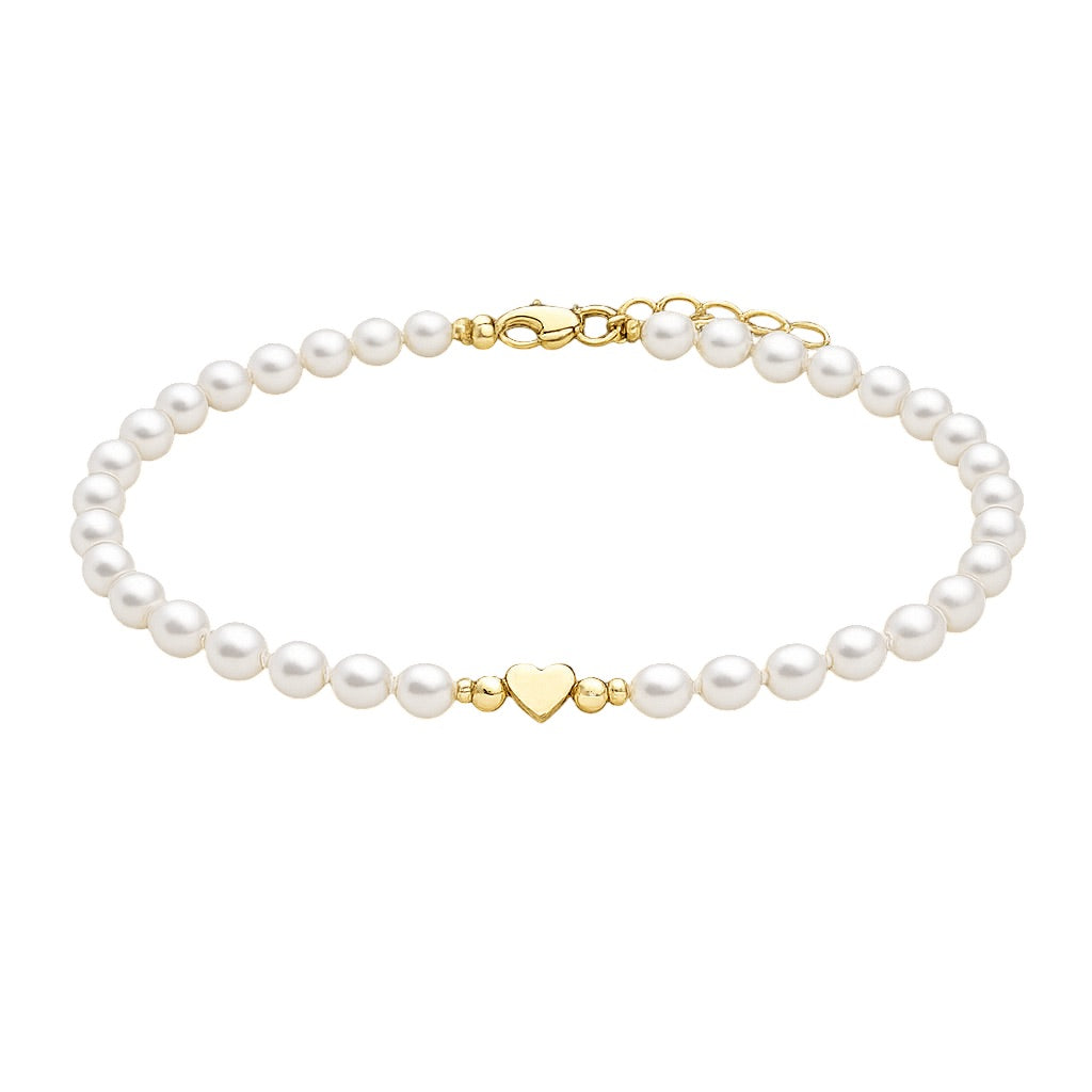 Bracelet cœur personnalisable en acier inoxydable, perles blanches lumineuses, fermoir ajustable, modèle Fadia
