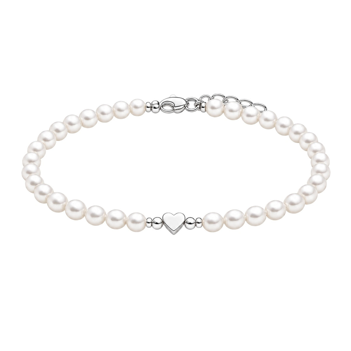 Bracelet cœur personnalisable en acier inoxydable, perles blanches lumineuses, fermoir ajustable, modèle Fadia