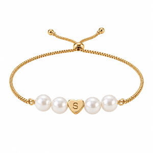 Bracelet ajustable en acier inoxydable, perles synthétiques, cœur personnalisable à graver, modèle Exposita
