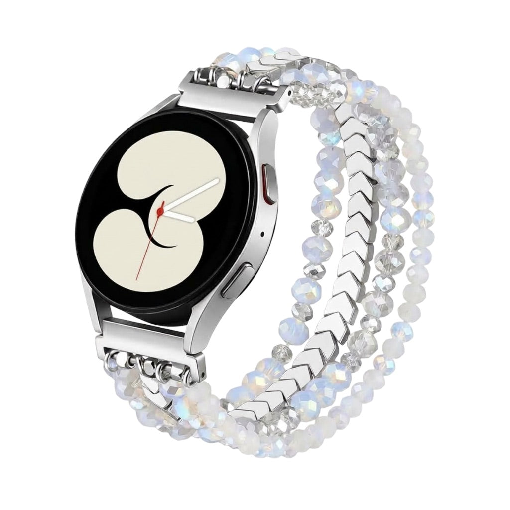 Bracelet de montre connectée multi-rangs, perles facettées et maille chevron, modèle Lévana